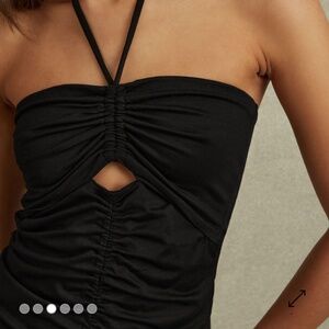REISS Solare Cutout Halter Black Top Viscose Jersey Size L Made In Turkey